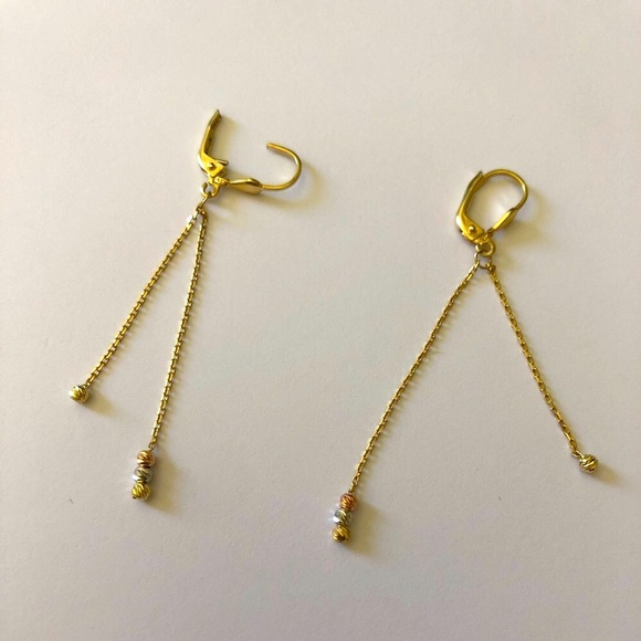 925 Silver beads chain dangling hoops earrings - Picture 2 of 2